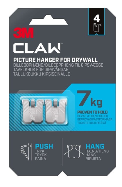 3m Claw Plasterboard Picture Hanging Wall Hooks For 7 Kg (4 Pack),