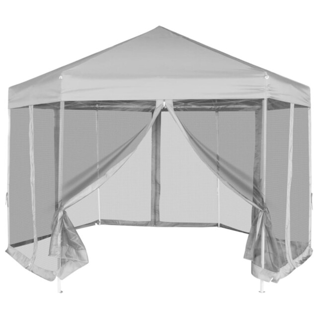 Hexagonal Pop-up Gazebo 3.6x3.1m Grey Polyester Roof Powder-coated