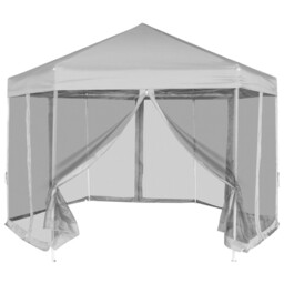 Hexagonal Pop-up Gazebo 3.6x3.1m Grey Polyester Roof Powder-coated