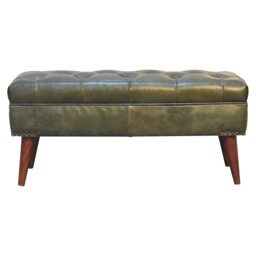 Handmade Harbour Olive Green Leather Bench