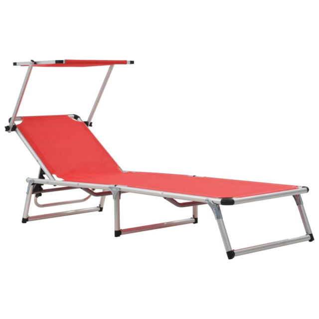 Sun Lounger Red 186x58x25.5cm Aluminium Textilene Foldable With Roof