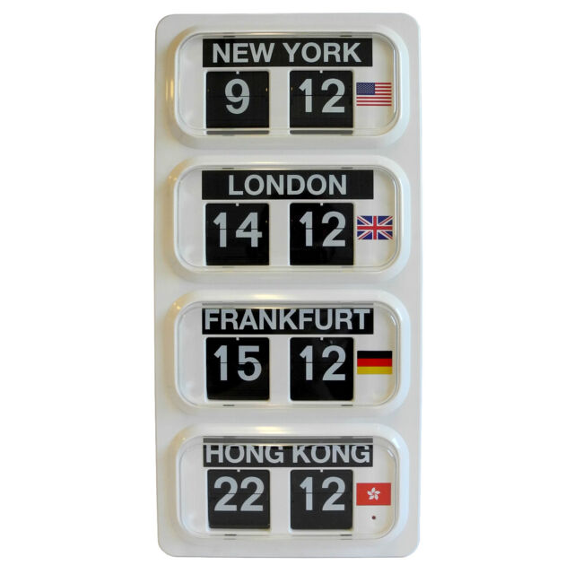 Grayson World Time Zone Flip Clock York London Hong Kong Frankfurt -