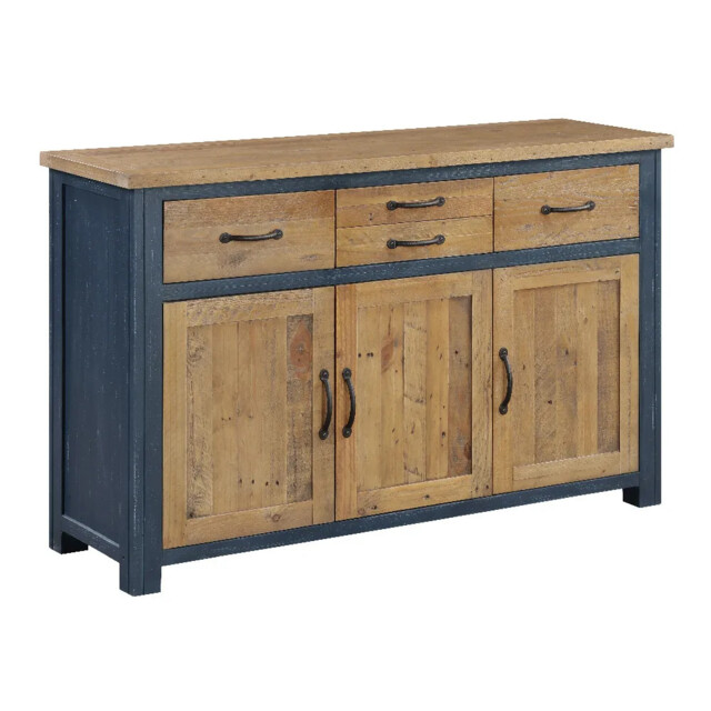 Reclaimed Sideboard, 3 Door & 4 Drawers [splash Of Blue]