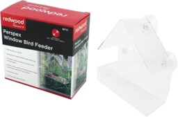 Window Bird Feeder Clear Perspex Hanging Suction Cup Red Tray Acrylic