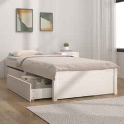 Single Bed Frame White Pine Wood 75x190cm With Built-in Storage