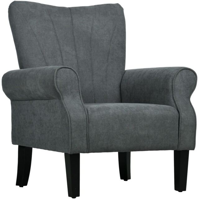 Homcom Upholstered Modern Accent Chair, Armchair With Wood Legs, Grey