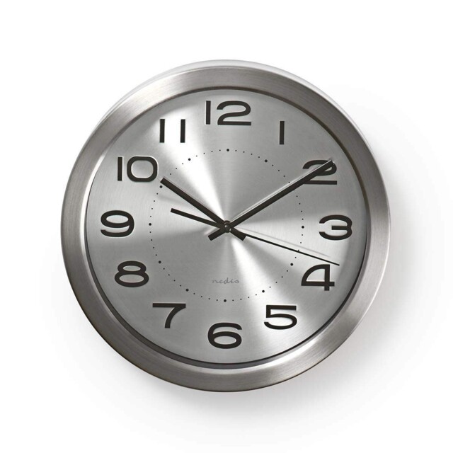 Nedis Stylish Circular Silver Wall Clock Finished With Brushed