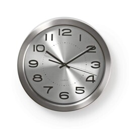 Nedis Stylish Circular Silver Wall Clock Finished With Brushed
