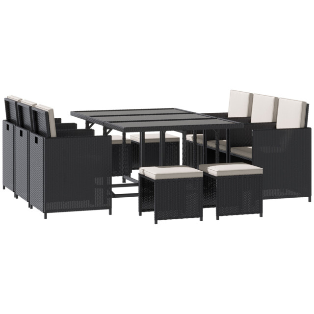 11 Piece Black Rattan Garden Dining Set Outdoor Patio Furniture Table