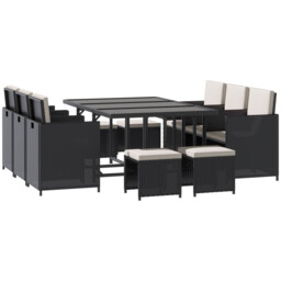 11 Piece Black Rattan Garden Dining Set Outdoor Patio Furniture Table
