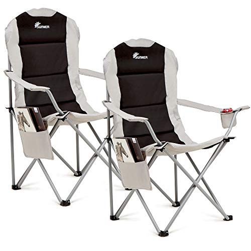 Padded Camping Chairs - Set Of 2 Deluxe Folding Chairs With Cup Holder