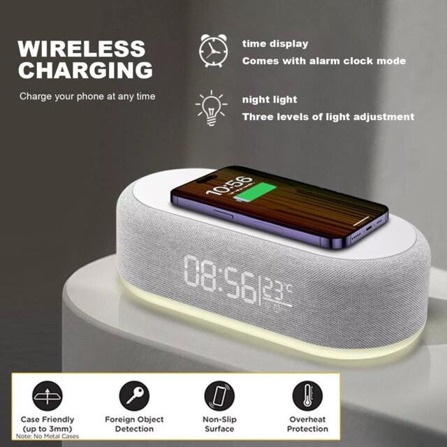 6 In 1 Alarm Clock Wireless Charger Charging Station With Speaker /