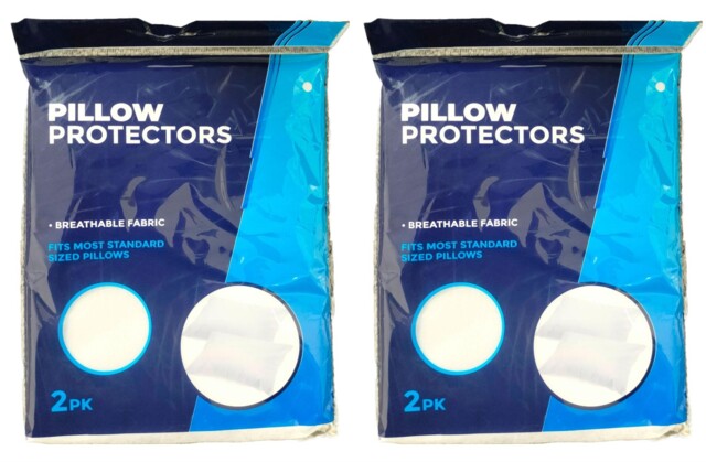 2x White Pillow Protector Pack Of 2 Fits Most Standard Sized Pillows