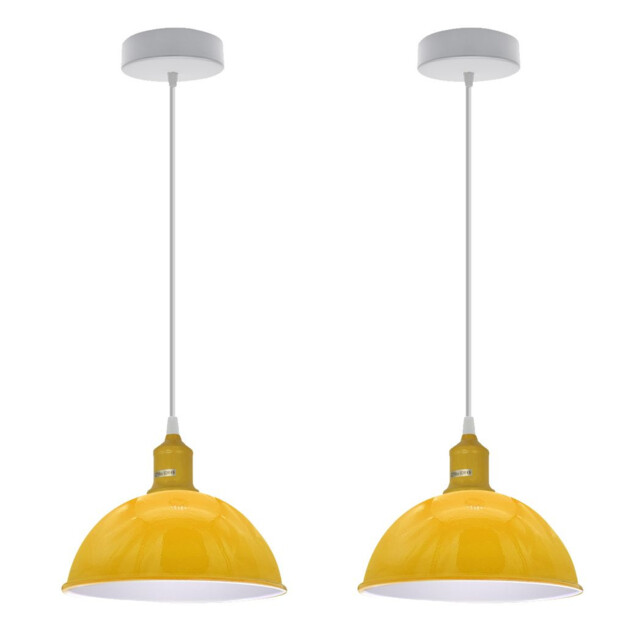 Pendant Light Yellow Metal Dome 21cm E27 Ceiling Shade Vintage Indoor