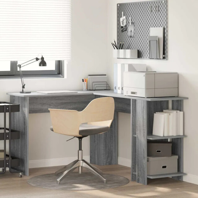 Corner Desk Grey Sonoma 140x113.5x75cm Engineered Wood 2 Shelves