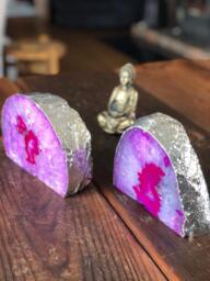Pink Agate Silver Edge Microcrystalline Quartz Premium Bookends