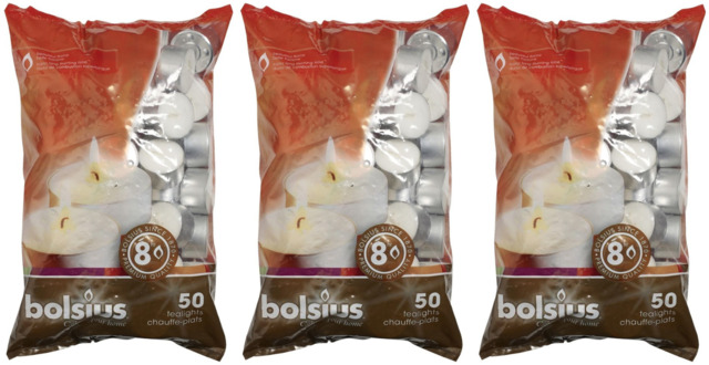150x Bolsius Scent Free Tealight Candles - Up To 8 Hours Burn Time -