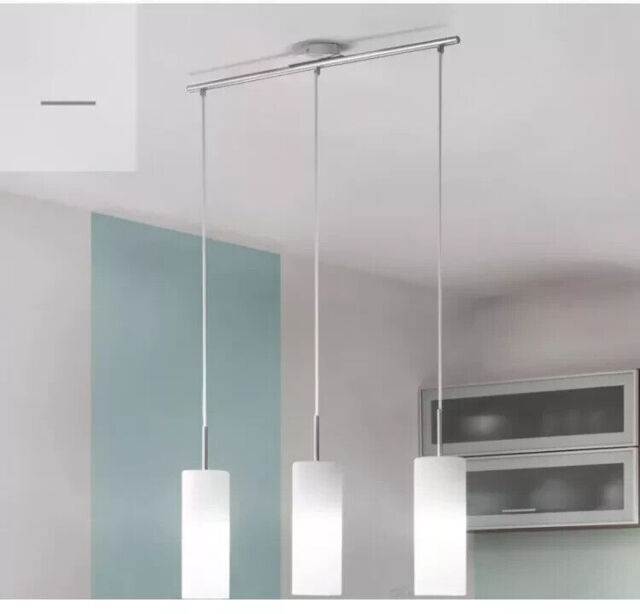 Elegant Eglo Troy 3 3 Light Ceiling Pendant Satin Nickel And White