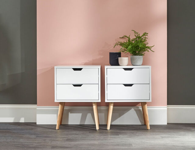 Nyborg Pair Of 2 Drawer Bedside Cabinets Lamp Table Nightstand White
