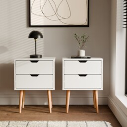 Nyborg Pair Of 2 Drawer Bedside Cabinets Lamp Table Nightstand White