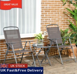 Bistro Set Patio Folding Chairs & Coffee Table For Balcony, Brown