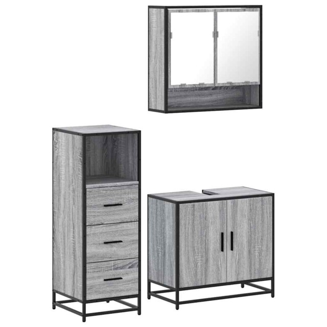 Bathroom Furniture Set 3 Piece Cupboard Sink Cabinet Engineered Wood