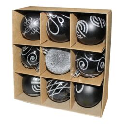 Christmas Shatterproof Baubles 9 Pack 60mm Tree Decoration Black