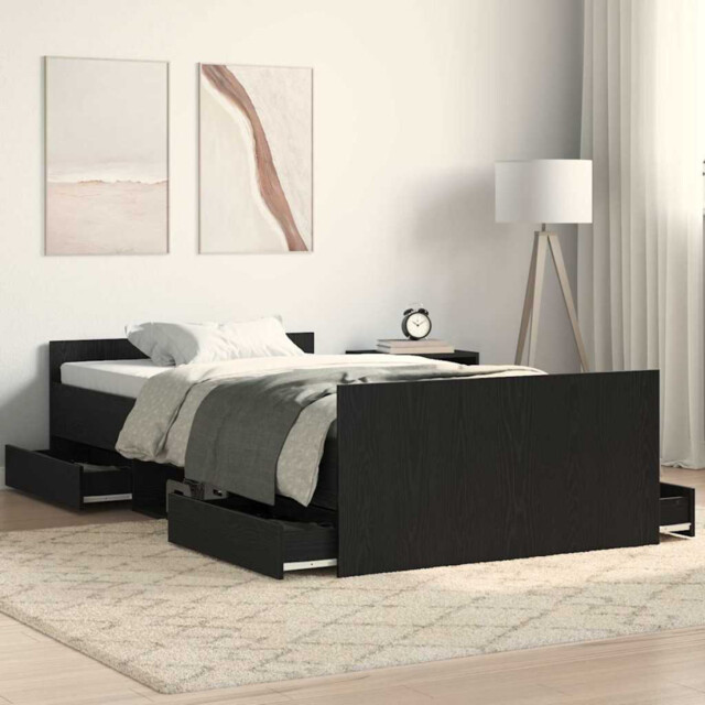 Bed Frame Single 90x190cm Black Oak Engineered Wood Storage Drawer