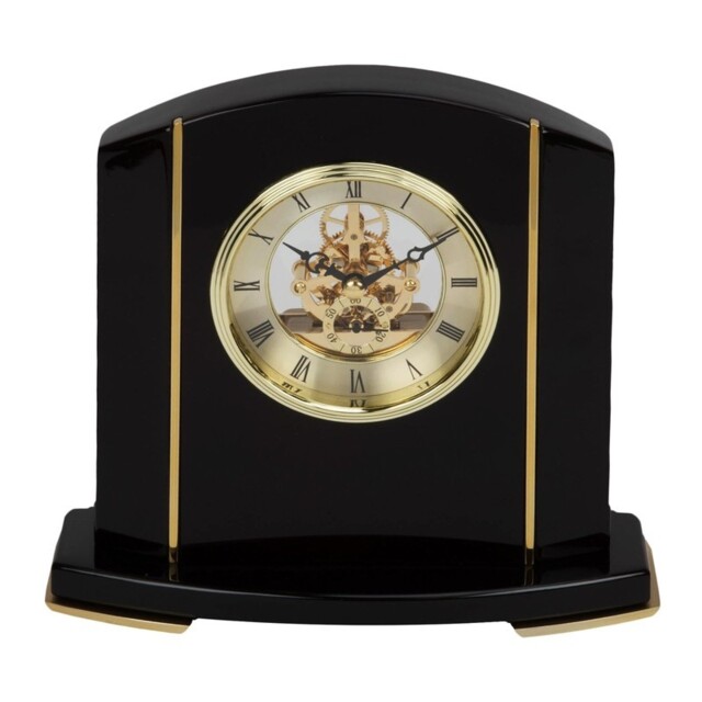 Wm.widdop Black Piano Wood Skeleton Movement Mantel Clock £109.95