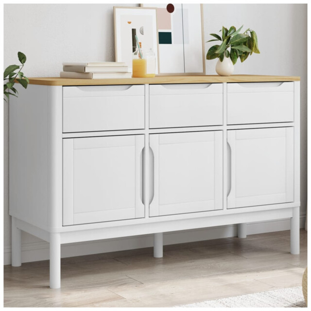 Sideboard White 114x43x74 Cm Solid Pinewood Storage Cabinet Rustic