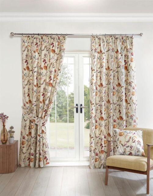 Pencil Pleat Curtains Pair Grove Autumn Floral Ready Made By Sundour