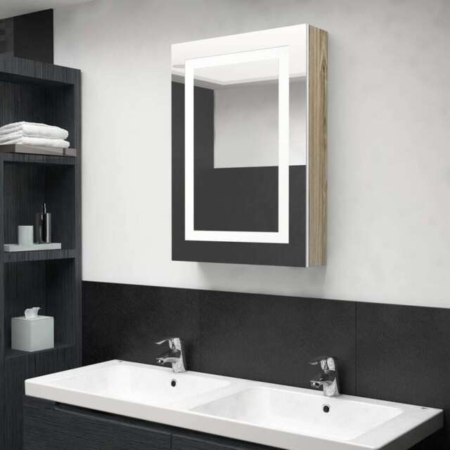 Led Bathroom Mirror Cabinet White And Oak 50x13x70 Cm Vidaxl