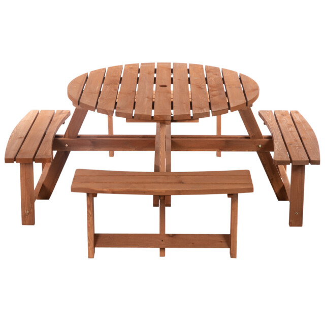 Wooden Picnic Set 8-seater Fir Wood Brownish Red 178x178x70cm Round