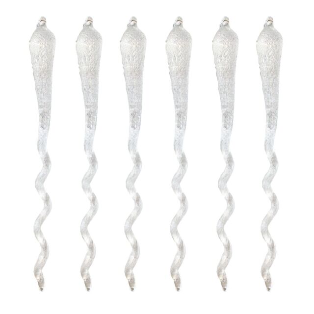 Christmas Tree Decoration 6 Pack Frosted Glass Wavy Icicles
