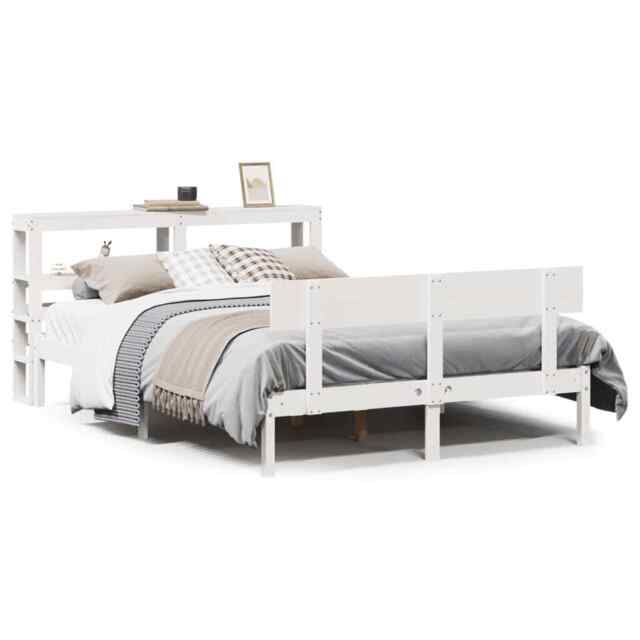 Bed Frame With Headboard White 120x200 Cm Solid Wood Pine Vidaxl