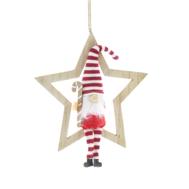 Hanging Gonk Christmas Decoration Wooden Star Festive 29cm P045380