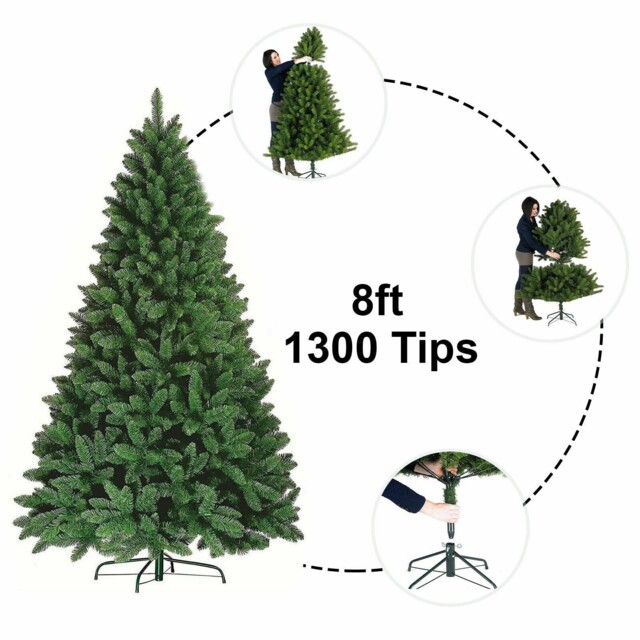 Artificial Christmas Tree 8ft Colorado Green Pvc Pine Hinged Full