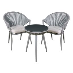 Echo Balcony Set 3 Piece With Tempered Glass Top - Grey