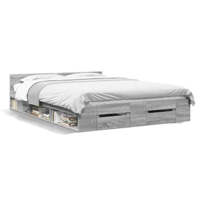 Bed Frame With Drawers Grey Sonoma 160x200 Cm Engineered Wood Vidaxl
