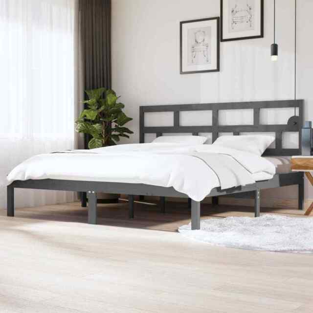 Bed Frame Grey Solid Wood Pine 200x200 Cm Vidaxl