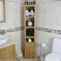 Oak Bathroom Storage Unit - Tall Cabinet Cupboard With Shelving No