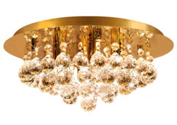 Modern Round Ceiling Chandelier Light Crystal Droplets Gold