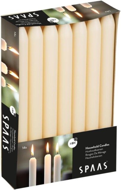 Spaas 14 Tapered Dinner Candles 21/220 Mm 8 Hours Unscented Ivory