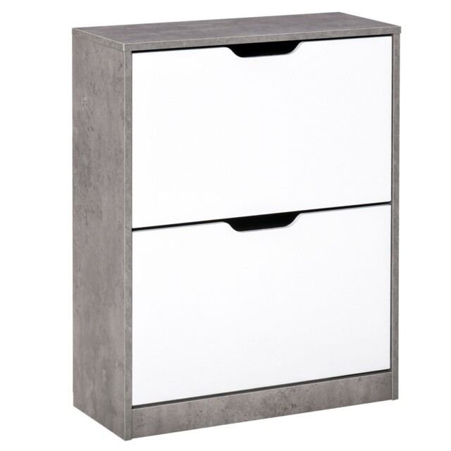 Homcom Two Drawer Shoe Cabinet Home Storage Organiser W/ Groove