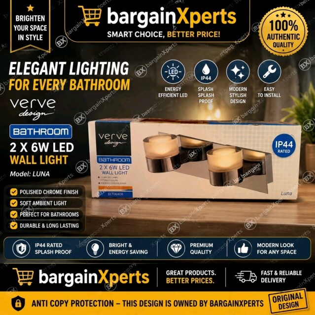 Verve Design - Luna - Bathroom 2 X 6w 400 Lumen Led Wall Light Ip44