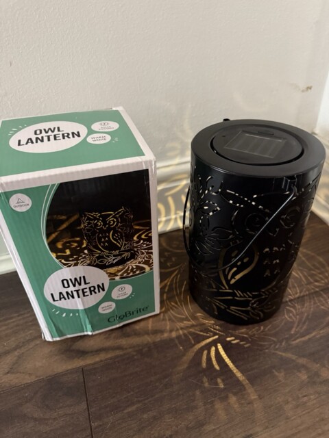 Black Cylinder Solar Owl Lantern Metal Garden Ornament