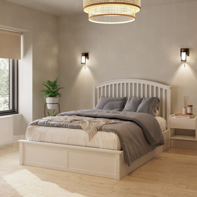 Madrid Wooden Ottoman Storage Bed Gas Lift King Size 150cm 5ft White