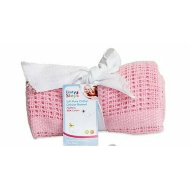 First Steps Soft 100% Cotton Cellular Baby Blanket Pink Pram Cot Throw
