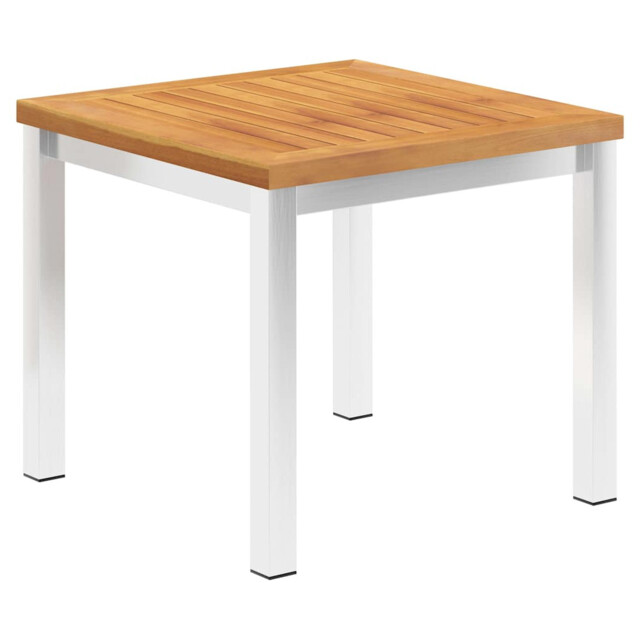 Garden Side Table Solid Acacia Teak Look 45x45x38cm Stainless Steel