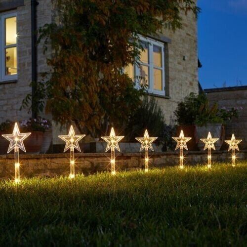 Christmas Garden Star Lights Set Of 8 Stake Lighting Decor Battery
